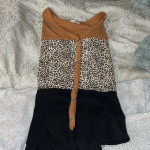 Leopard Print and Black Long Sleeve Top